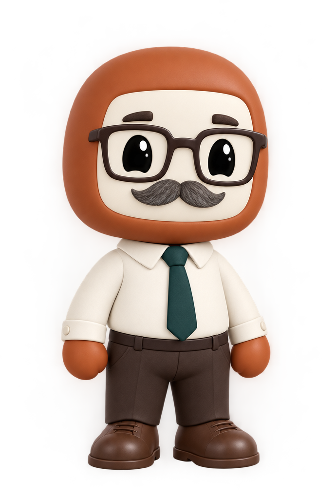 Your copper-coloured Migration Expert, wearing glasses and a tie