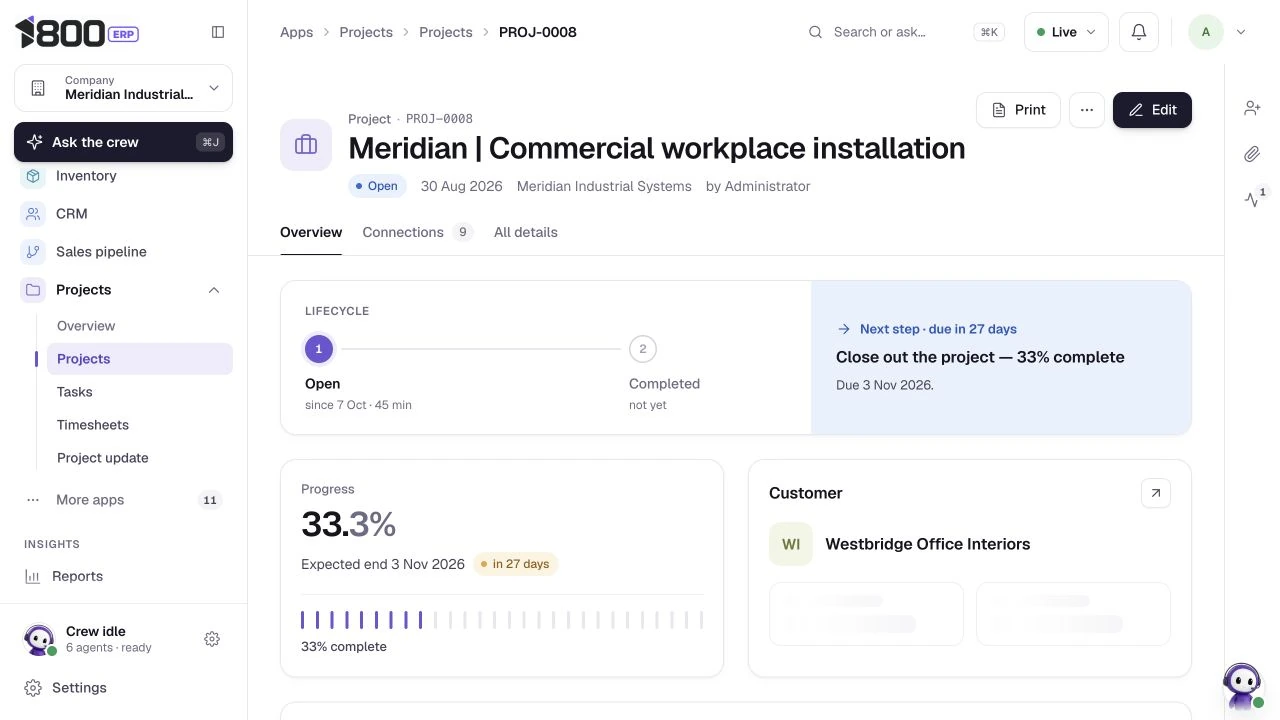 Commercial workplace installation, actual 1800 ERP product